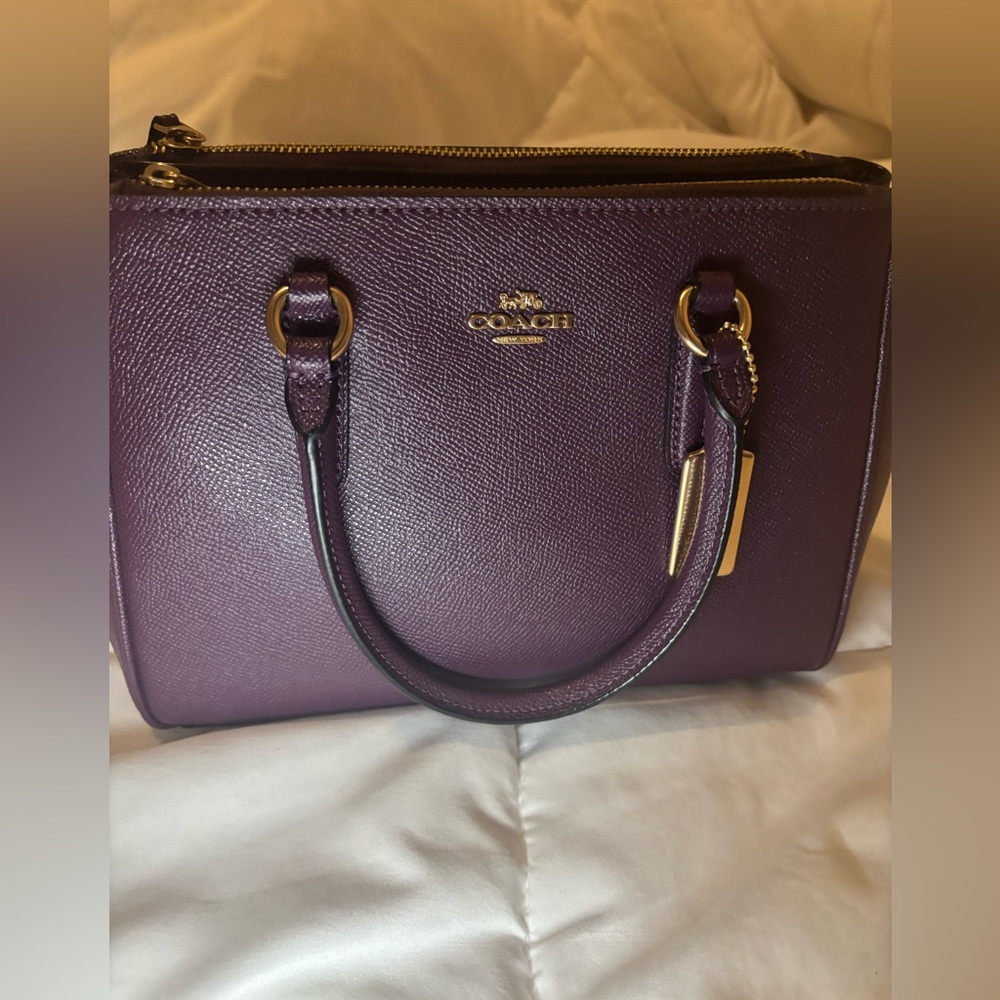 Coach Pebbled Leather Satchel in Plum with Gold Hardware